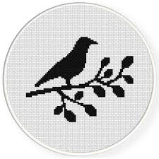 Black And White Silhouette Cross Stitch Patterns Blackbird Cross Stitch Pattern Cross Stitch Silhouette Cross Stitch Bird Cross Stitch