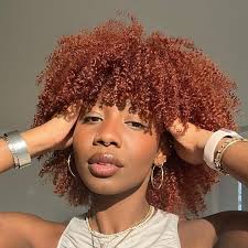 Orange Ginger Short Kinky Curly Wig with Bang Afro Curly Wig Human Hair No  Lace Wigs With Bangs Honey Blonde Wig for Women