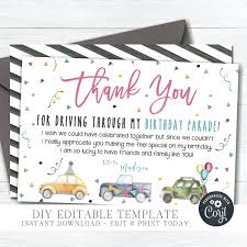 Reply to every text, facebook post, tweet, email. Editable Drive By Birthday Thank You Card Diy Thank You Etsy In 2021 Birthday Thank You Birthday Thank You Cards Birthday Party For Teens