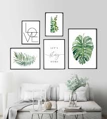 Gallery Wall Set Let S Stay Home Sign Botanical Print Monstera Plant Love Sign Palm Tree Decor Printable Wall Art Set Of 5 Prints Eucalyptus Room Wall Decor Wall Decor Living Room Gallery Wall Set