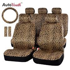 Autoyouth Mewah Leopard Print Cover Jok Mobil Universal Fit Kursi Belt Pads Dan 15 Universal Roda Kemud Car Seat Cover Sets Seat Belt Pads Car Seat Protector