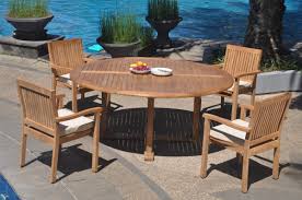 Abba patio 9 ft patio umbrella outdoor market table umbrella with push button tilt and crank for garden, lawn, deck, backyard. A Grade Teak 5pc Dining 72 Round Table 4 Leveb Stacking Arm Chair Set Outdoor Ebay