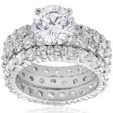 7ct Diamond Engagement Eternity Wedding Ring Set 14k White Gold H I I1 I2 Diamond Engagement Wedding Ring Engagement Wedding Ring Sets Wedding Rings Engagement