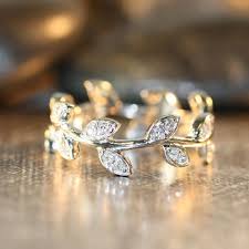 Leaf Diamond Ring In 14k White Gold Leaf Ring Eternity Band Diamond Stacking Ring Anniversary Ring Wedding Band Jewelry Diamond Stacking Rings Gold Leaf Rings