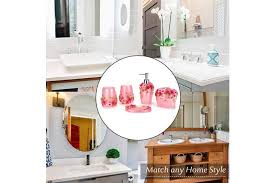 Magical, meaningful items you can't find anywhere else. 5 Piece Decorative Resin Collection Bath Accessory Set Bathroom Accessories Set With Luxury Rose Ensemble Retro Golden Resin Bathroom Accessory Set Bathroom Supplies Toiletries Pink Flower Matt Blatt