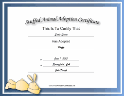 This Free Printable Stuffed Animal Adoption Certificate Is Great For Rabbit Lovers It Has A Picture O Adoption Certificate Pet Adoption Certificate Adoption