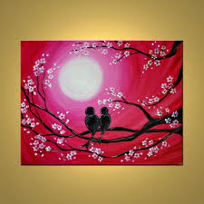 Love Birds In Moonlight Silhouette Painting In Magenta Pink Etsy Silhouette Painting Painting Canvas Painting