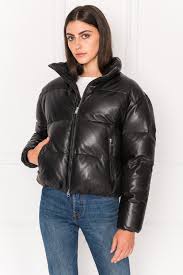 Iris Black Leather Puffer Jacket Puffer Jacket Women Black Leather Biker Jacket Puffer Jackets