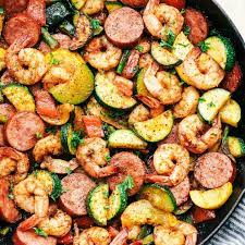 Cajun Shrimp And Sausage Vegetable Skillet Summer Seafood Recipes Health Dinner Recipes Cooking Recipes