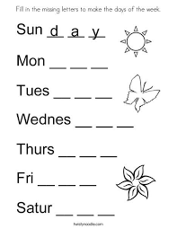 Fill In The Missing Letters To Make The Days Of The Week Coloring P English Worksheets For Kindergarten English Activities For Kids English Worksheets For Kids