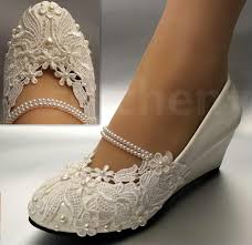 Su Cheny White Light Ivory Lace Wedding Shoes Flat Heel Wedges Bridal Size 5 13 Ebay Wedding Shoes Lace White Wedding Shoes Wedding Shoes Heels