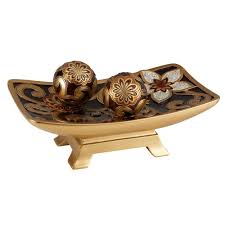 Ok Lighting Gold And Brown Azalea Polyresin Decorative Bowl With Spheres Ok 4282b The Home Depot