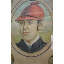 A Victorian coloured print of notable jockeys, with Fred Archer to the  centre, the whole 75 x 57cm.&