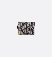 Porte Cartes A Goussets Saddle Toile Jacquard Dior Oblique Bleu