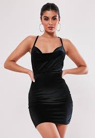 Black Velvet Strappy Cowl Neck Mini Dress Women Dress Online Strappy Mini Dress Mini Black Dress