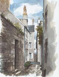 Aquarelle Sylvain Allaire Granville Manche Basse Normandie La Vieille Ville Granville France Granville Croquis