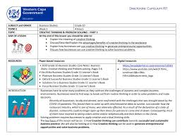 How to use indigenous knowledge. Fet Grade 10 Term 3 Week 1 Business Studies Lesson Plan Creative Thinking Problem Solving Wced Eportal