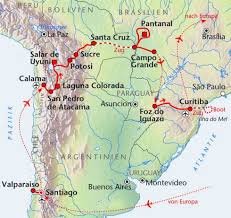 Karte von chile mit der hauptstadt santiago (offiziell) valparaíso (parlamentssitz). Abenteuerreise Erlebnisreise Chile Abenteuerurlaub Chile Bolivien Brasilien Trans Sudamerika