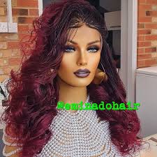 Buy Micro Braided Wig, Senegalese Twists, Full Frontal/closure/full Lace  Wig,ombre Blend, French Curls, Burgundy/black Mix Online in India