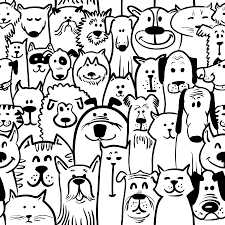 Black And White Mural Portrait Dog And Cat Doodle Wallpaper Murals Your Way Black And White Doodle Cat Doodle Doodle Dog