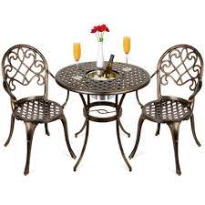 4.5 out of 5 stars with 119 ratings. Best Choice Products Cast Aluminum Outdoor Patio Bistro Table Set W Attached Ice Bucket 2 Chairs Copper Finish Walmart Com Walmart Com