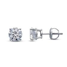 Each earring contains one round brilliant diamond prong set. Diamond Earrings 1 Ct Tw Round Cut 14k White Gold Kay