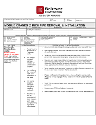 • alert workers to associated dangers and prompt them to take appropriate safety measures. Jsa Mobile Crane Pipe Installation