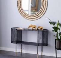 Litton Lane 47 in. Black Extra Large Oval Metal Mesh Side Panel 1 Shelf  Console Table with Open Center Storage 43309 - The Home Depot