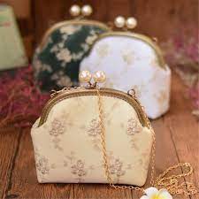 vintage floral pattern lace small crossbody bag with metal frame kiss clasp clutch kiss lock bag gift for he fancy clutch purse fancy clutch embroidery purse
