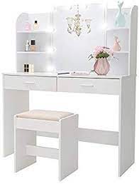 Amazon Com Vanity Set With Mirror Cushioned Stool Makeup Table Vanity Dressing Table 2 Large Drawer 6 Storage Vanity Table Set Large Vanity Dresser Desk