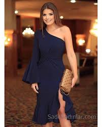 Firfirli Elbise Siyah Midi Tek Omzu Acik Uzun Kol Onden Kucuk Yirtmacli Sirin Elbiseler Aksam Elbiseleri Aksamustu Giysileri