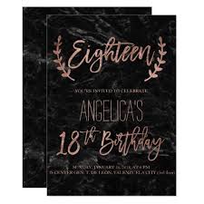 18th Birthday Black And Rose Gold Themed Party Rose Gold Feathers Black Marble 18th Birthday Invitation Zazzle Com 18th Birthday Cards 18th Birthday Invites Invitation Design Birthday