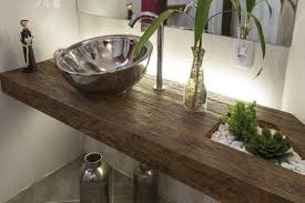 Bancada Em Madeira De Demolicao Peroba Rosa Com Acabamento Resistente A Agua Decoracao Banheiro Bancada Banheiro E Decoracao Banheiro Rustico