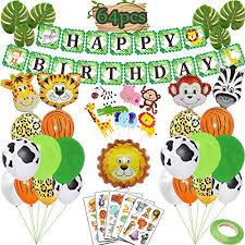 Our customers love this package for birthday parties specially for children 6 years old and below. Funnlot Jungle Theme Party Supplies Jungle Safari Theme Party Decorations Include Happy Birthday Banner Safari Animal Balloons Jungle Theme Cupcake Toppers Tattoos Palm Leaves For Jungle Party In Kuwait Whizz Children S