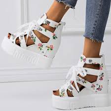 Check spelling or type a new query. Women S Pu Wedge Heel Sandals Flats Platform Peep Toe With Zipper Lace Up Hollow Out Crisscross Floral Print Shoes 087309468 Sandals 309468 Arajamo