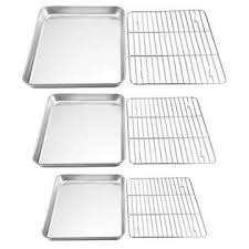 Stainless steel roasting tray oven pan baking roaster tin grill rack extra large. Baking Sheet And Rack Set E Far Stainless Steel Rimmed Cookie Sheet Baking Pans Toaster Oven Tray With Cooling Rack 4 Pans 4 Racks Non Toxic Healthy 8 Pieces Rust Free