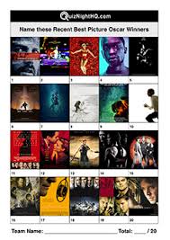 There are 656 questions on this topic. Film Posters 008 Recent Best Picture Oscar Winners Quiznighthq
