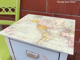 Map Table Nighstand Mod Podge Diy Map Crafts Mod Podge Crafts Diy Nightstand
