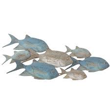This wall art has a unique style with a colorful fish at the center of a plain background. Metal Fish Wall Hanging Wayfair