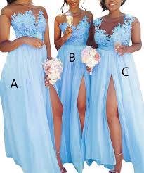 Yilis Women S Illusion Neck A Line Chiffon Beach Bridesmaid Dress Lace Prom Dress Blue U Glitter Bridesmaid Dresses Bridesmaid Dresses Sparkle Bridesmaid Dress