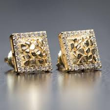 These gold earrings from the traxnyc collection marry gleaming gold with masculine fashion. Accessories Mens 14k Gold Square Iced Nugget Stud Earrings Poshmark