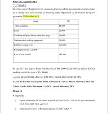 Plant and machinery (initial allowance): Solved Capital Allowance Tutorial 2 Ros The Owner Of Ros Chegg Com