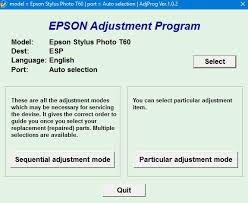 Epson t60 printer driver, setup Epson T60 Adjustment Program Epson Adjustment Program