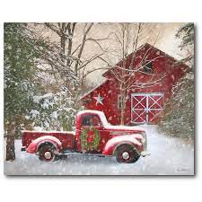 Courtside Market Barn With Truck 16 Inch X 20 Inch Canvas Wall Art Bed Bath Beyond Christmas Paintings Christmas Paintings On Canvas Christmas Red Truck