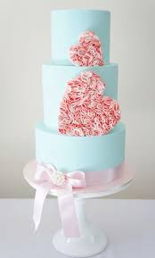 Gallery Baby Blue Wedding Cake With Pink Heart Sugar Ruffles Deer Pearl Flowers