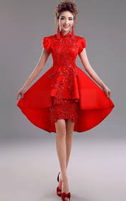 Elegant Red Chinese Wedding Dress Evening Gown With Lace Appliques Red Chinese Wedding Dress Evening Gowns Chinese Wedding Dress