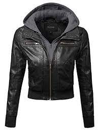 Faux Leather Bomber Military Style Hooded Jacket Plus Size Black Gray Size 2xl For More In Faux Leather Bomber Leather Jackets Women Plus Size Bomber Jacket