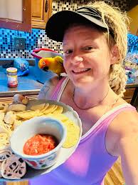 Aldi's fruit salsa with cinnamon sugar tortilla chips for dessert