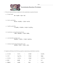 1) when dissolved beryllium chloride reacts with dissolved silver nitrate in water, aqueous beryllium nitrate and silver chloride powder are made. 03 Neutralization Reactions Worksheet Key