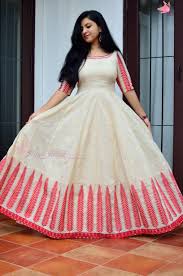 Cream And Red Floor Length Leaf Design Anarkali Long Gown Dress Long Dress Design Indian Gowns Dresses